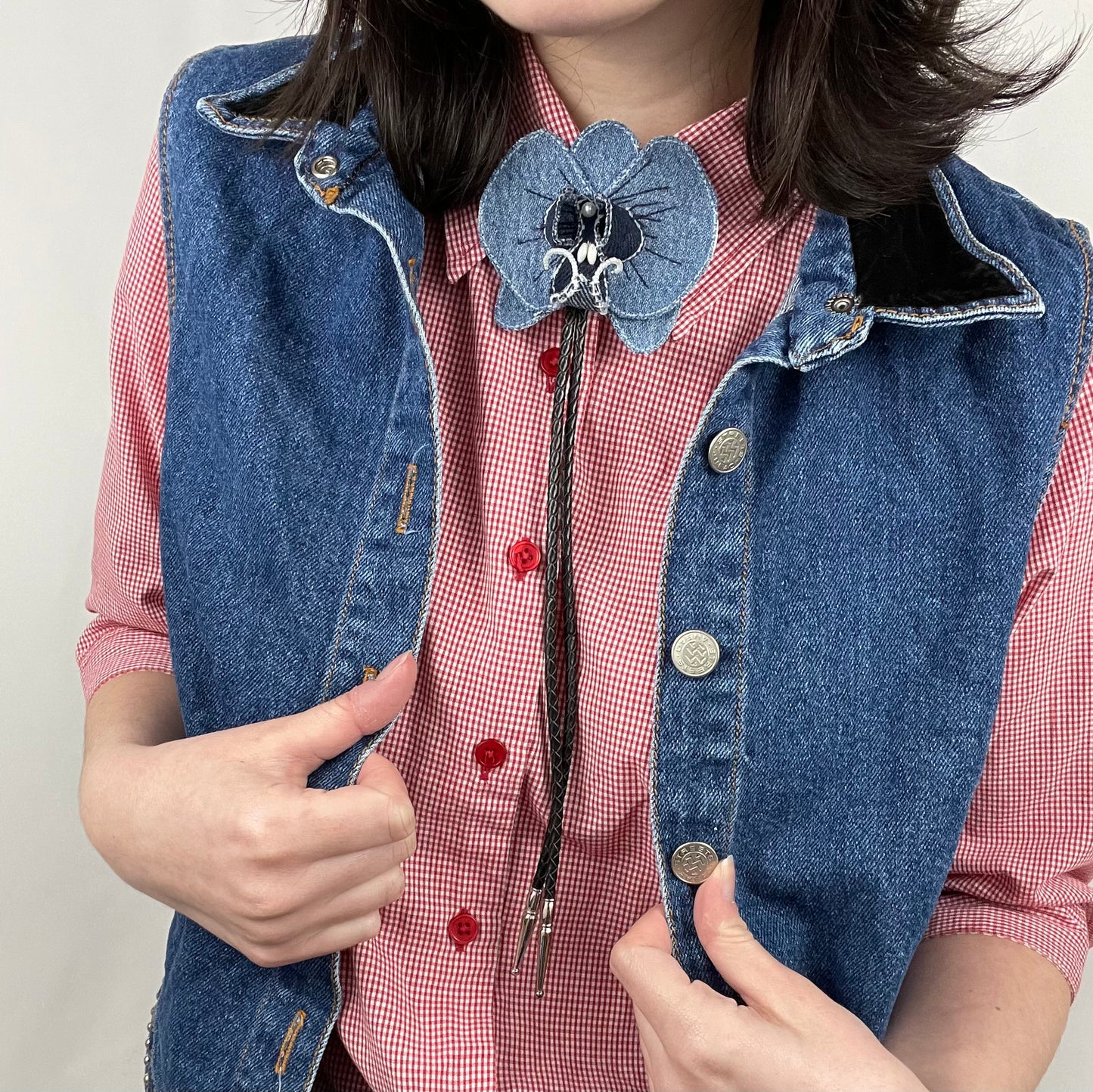 Denim orchid flower bolo MADE TO ORDER