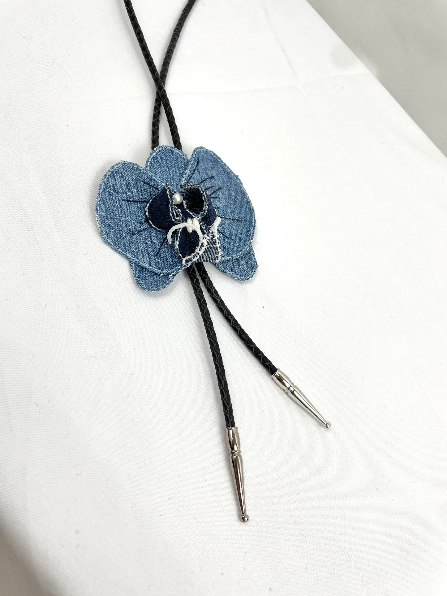 Denim orchid flower bolo MADE TO ORDER