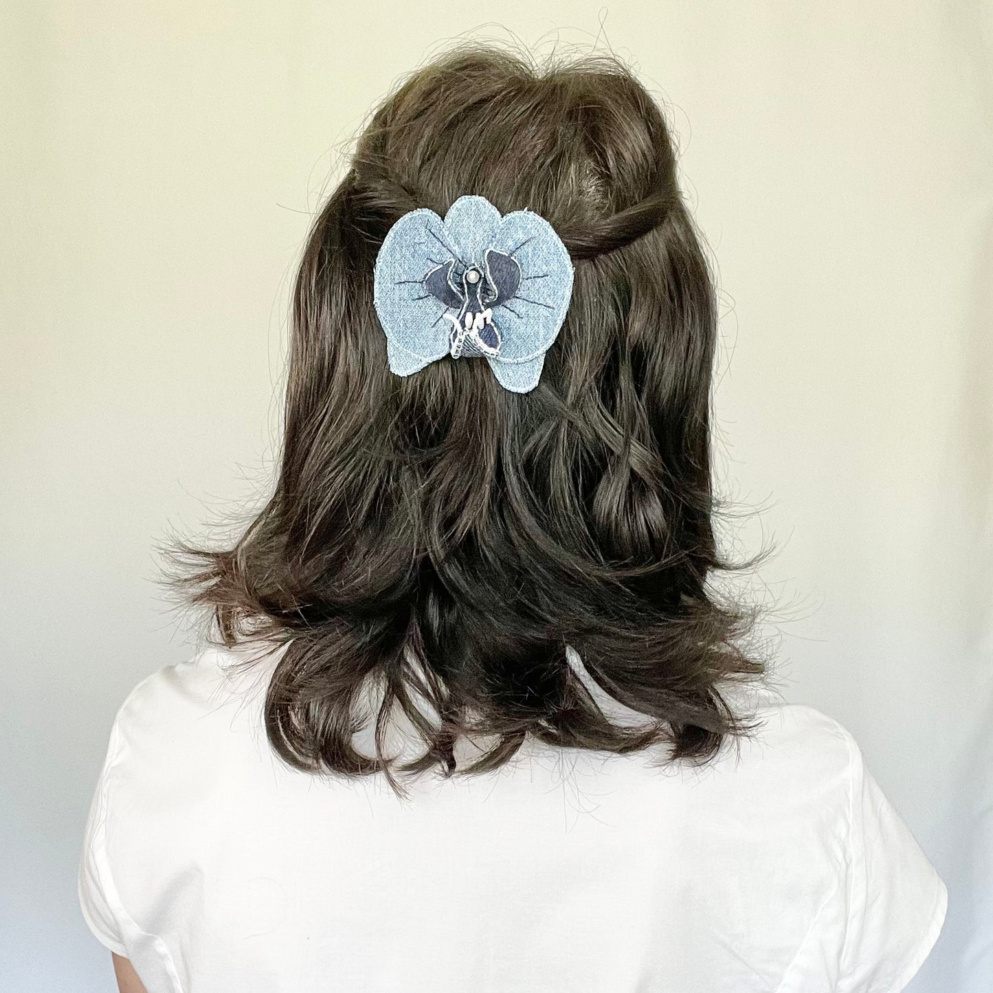 Denim orchid flower clip MADE TO ORDER