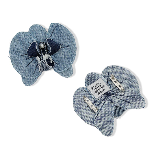 Denim orchid flower brooch MADE TO ORDER