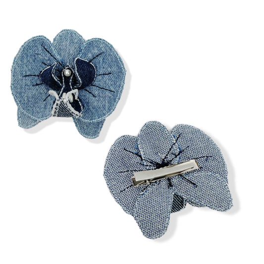 Denim orchid flower clip MADE TO ORDER